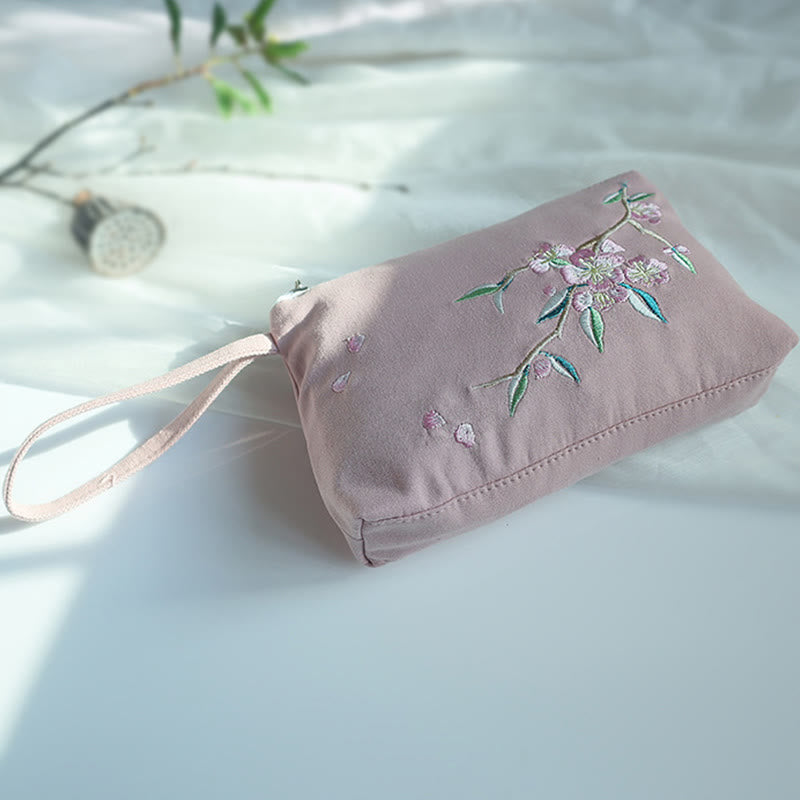 小花梅桜鶴桃花刺繍キャンバスウォレットショッピング財布