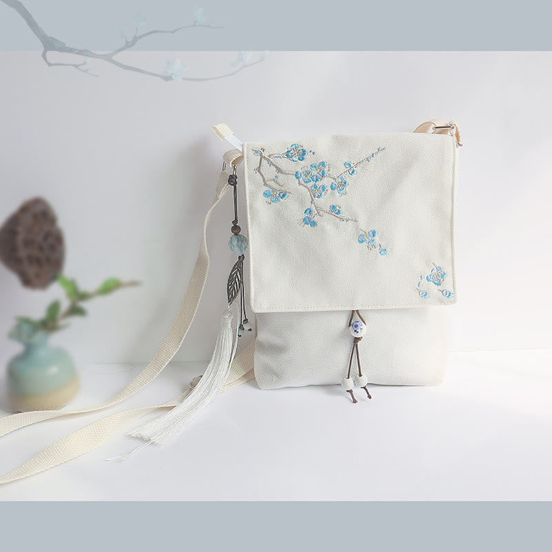 ハンドメイド刺繍梅花キャンバスクロスボディバッグショルダーバッグハンドバッグ