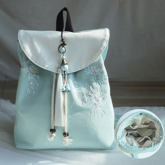 ハンドメイド刺繍入り大容量キャンバスバックパック