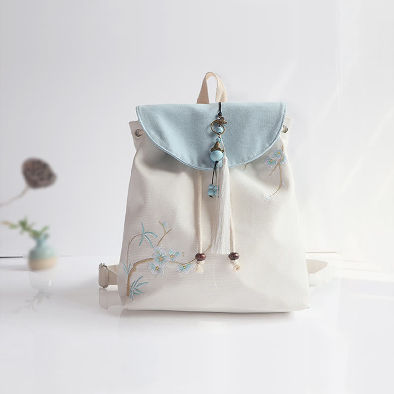 ハンドメイド刺繍入り大容量キャンバスバックパック