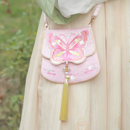 と幸運の刺繍、蓮と鯉とウサギの花の漢服バッグ、斜め掛けバッグ、ショルダーバッグ