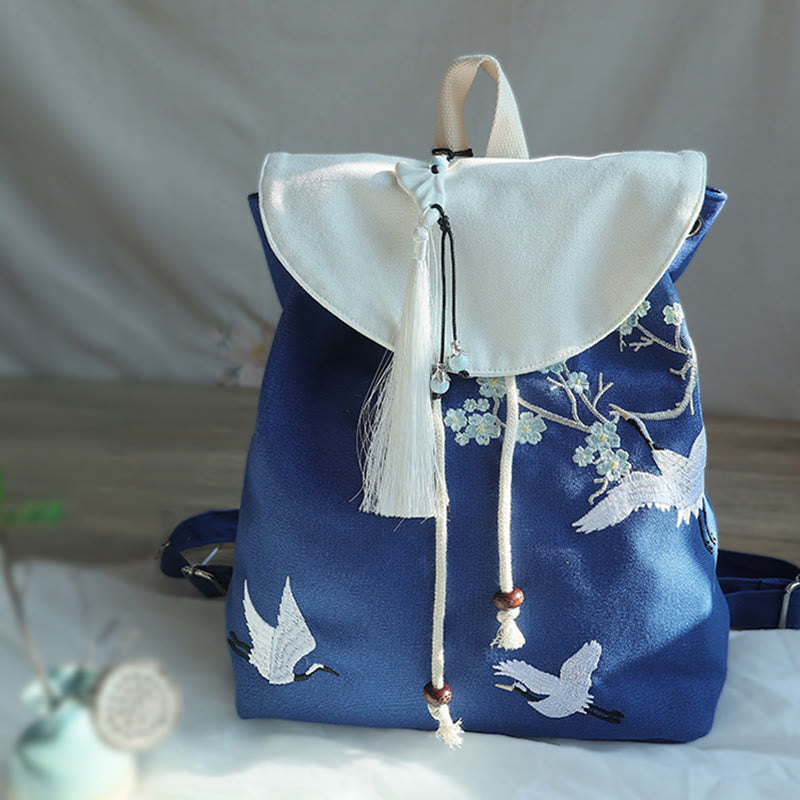ハンドメイド刺繍入り大容量キャンバスバックパック
