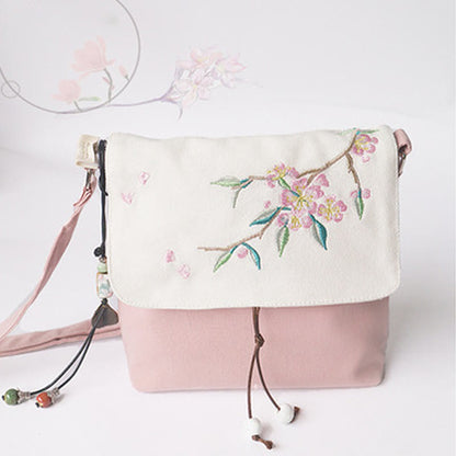 ハンドメイド刺繍梅花キャンバスクロスボディバッグショルダーバッグハンドバッグ