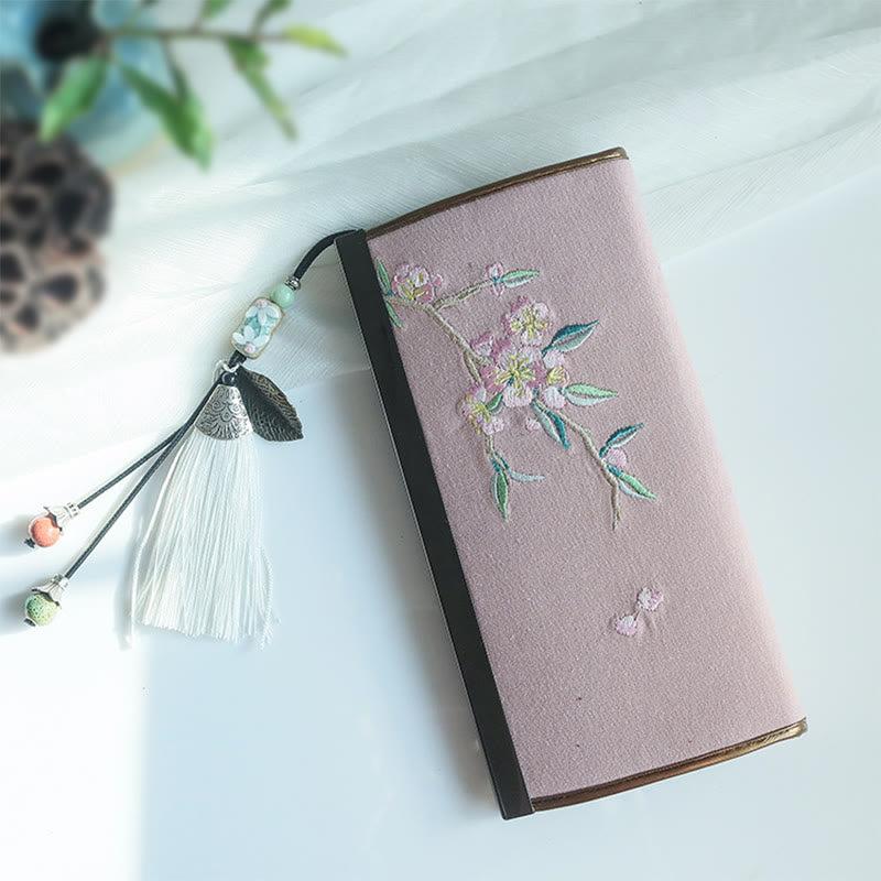 花、梅、桃の花、竹の両面刺繍、大容量のキャッシュホルダーウォレット、ショッピングバッグ