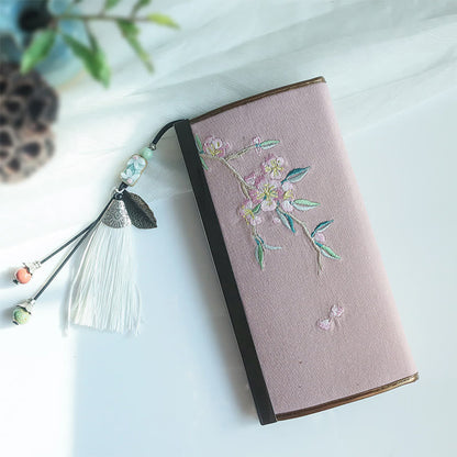 花、梅、桃の花、竹の両面刺繍、大容量のキャッシュホルダーウォレット、ショッピングバッグ