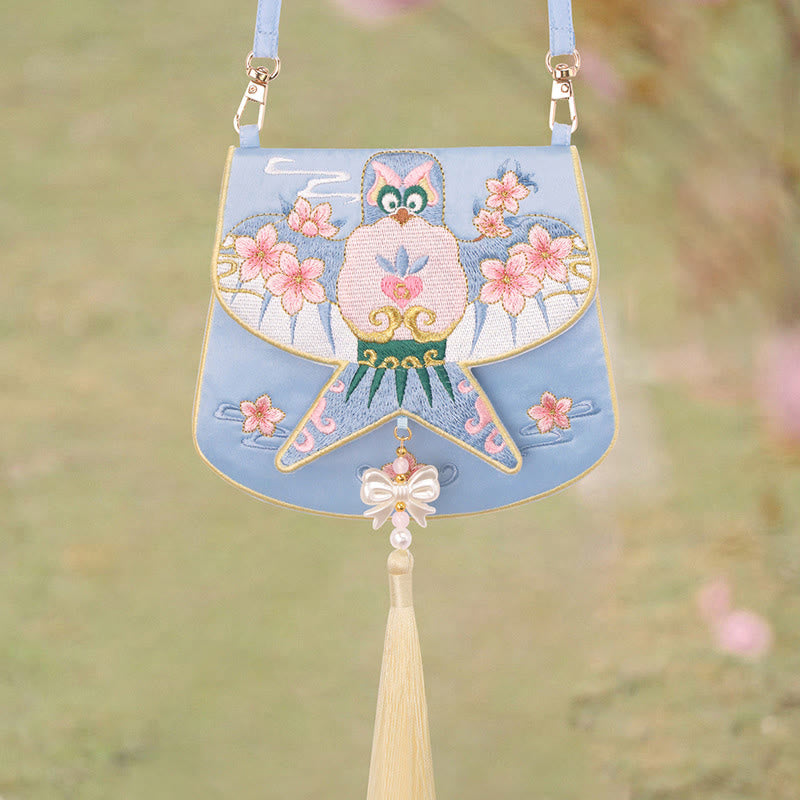 と幸運の刺繍、蓮と鯉とウサギの花の漢服バッグ、斜め掛けバッグ、ショルダーバッグ
