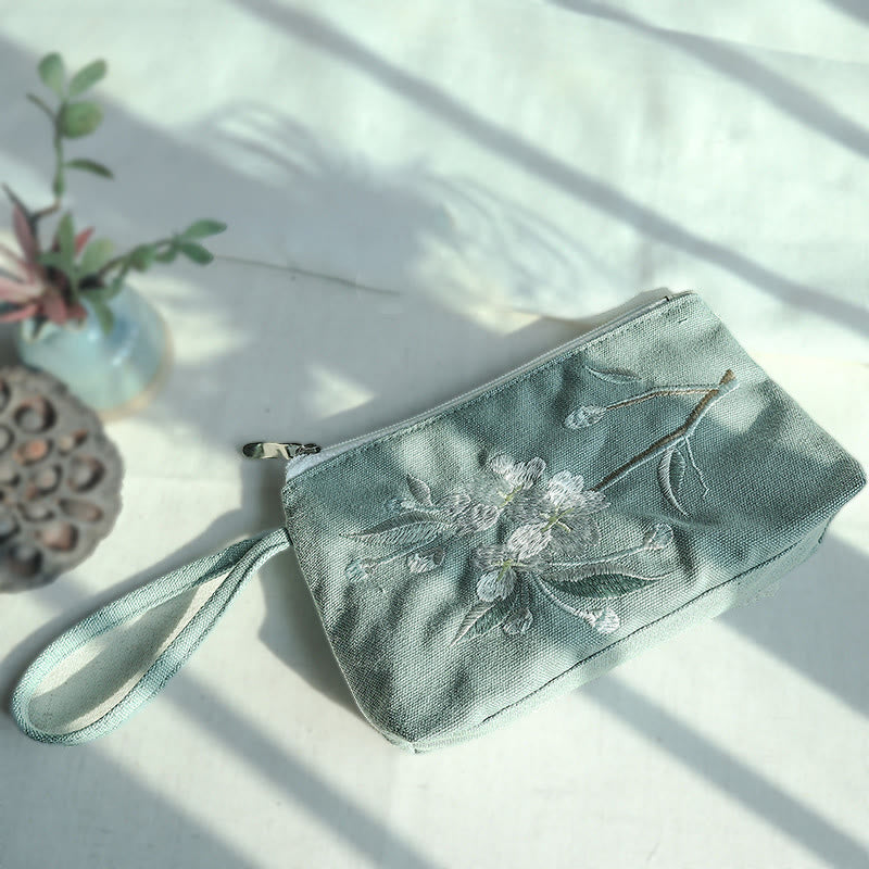 小花梅桜鶴桃花刺繍キャンバスウォレットショッピング財布