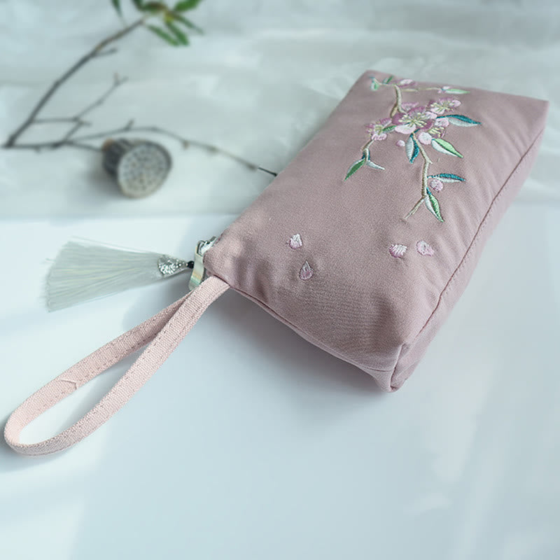 小花梅桜鶴桃花刺繍キャンバスウォレットショッピング財布