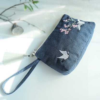 小花梅桜鶴桃花刺繍キャンバスウォレットショッピング財布