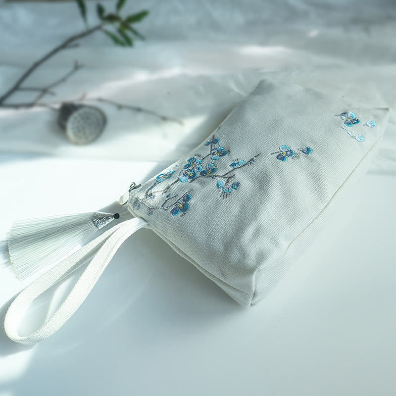 小花梅桜鶴桃花刺繍キャンバスウォレットショッピング財布