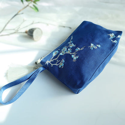 小花梅桜鶴桃花刺繍キャンバスウォレットショッピング財布