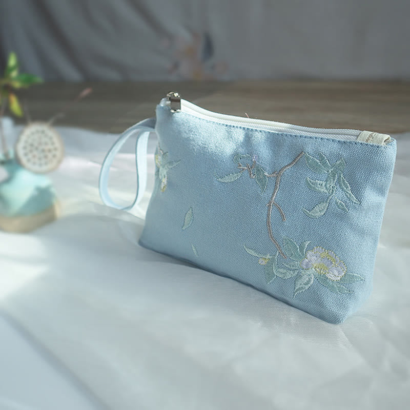 小花梅桜鶴桃花刺繍キャンバスウォレットショッピング財布