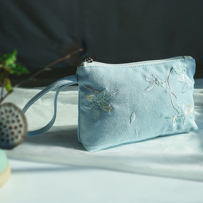 小花梅桜鶴桃花刺繍キャンバスウォレットショッピング財布