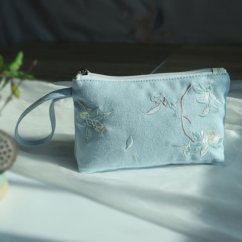 小花梅桜鶴桃花刺繍キャンバスウォレットショッピング財布