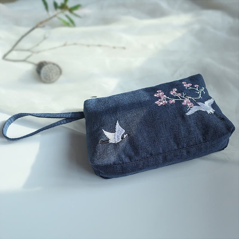 小花梅桜鶴桃花刺繍キャンバスウォレットショッピング財布