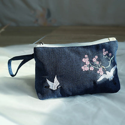 小花梅桜鶴桃花刺繍キャンバスウォレットショッピング財布