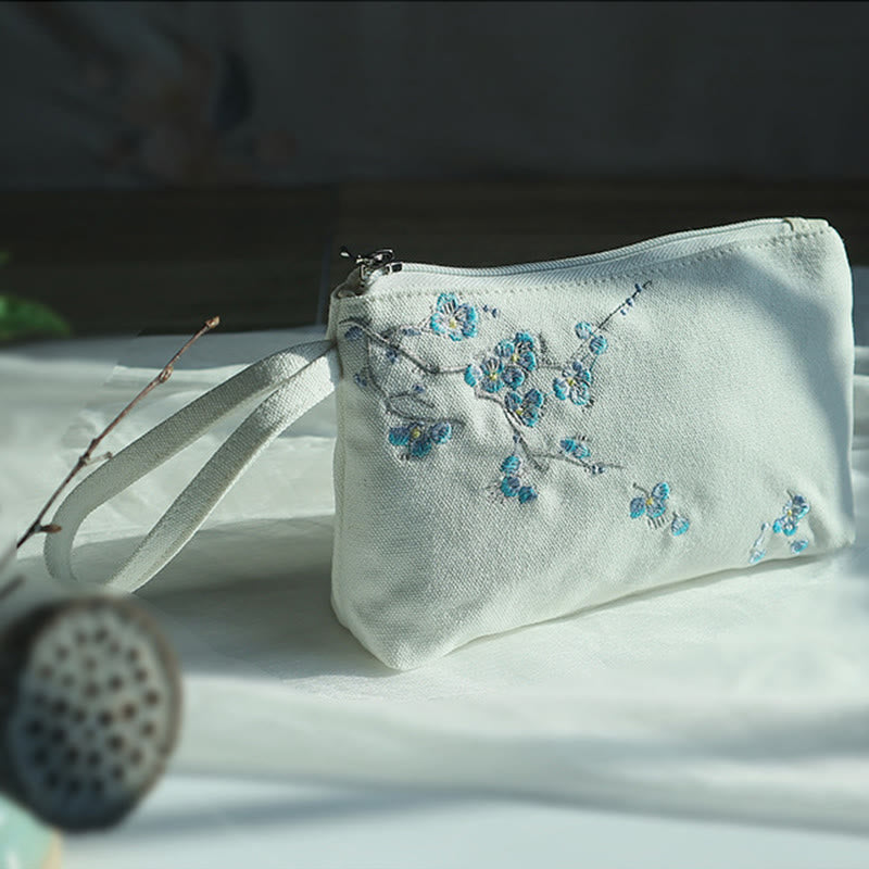 小花梅桜鶴桃花刺繍キャンバスウォレットショッピング財布