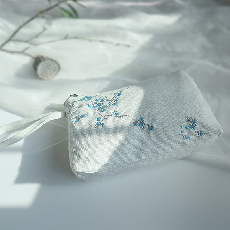 小花梅桜鶴桃花刺繍キャンバスウォレットショッピング財布