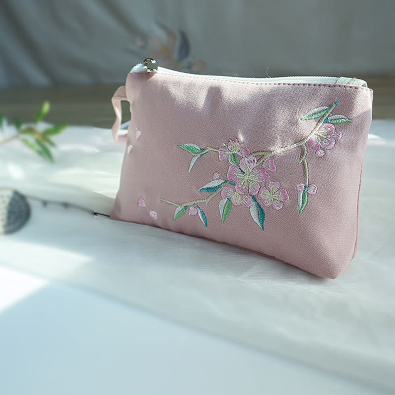 小花梅桜鶴桃花刺繍キャンバスウォレットショッピング財布