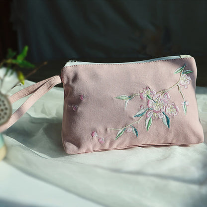 小花梅桜鶴桃花刺繍キャンバスウォレットショッピング財布