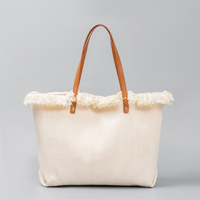 大容量 無地 タッセル キャンバス トート ショルダーバッグ