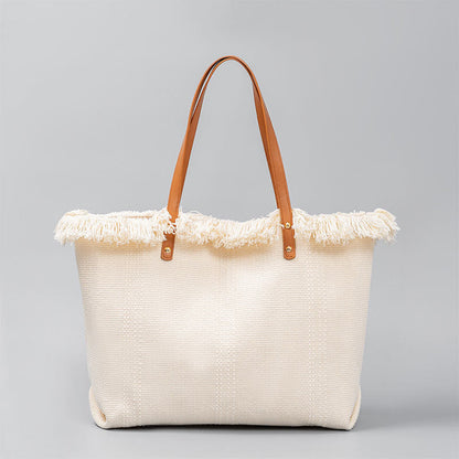 大容量 無地 タッセル キャンバス トート ショルダーバッグ