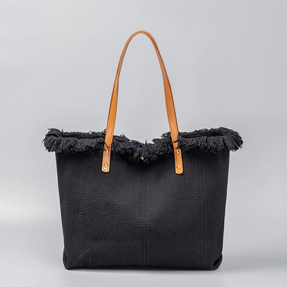 大容量 無地 タッセル キャンバス トート ショルダーバッグ