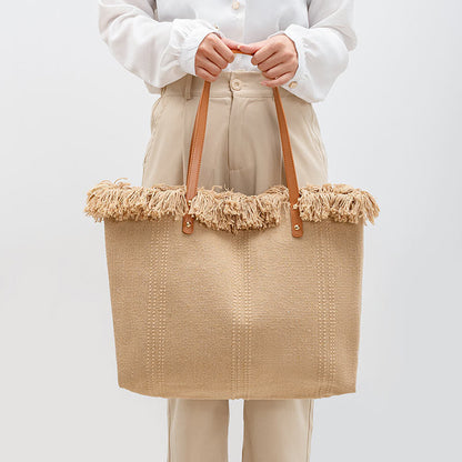 大容量 無地 タッセル キャンバス トート ショルダーバッグ