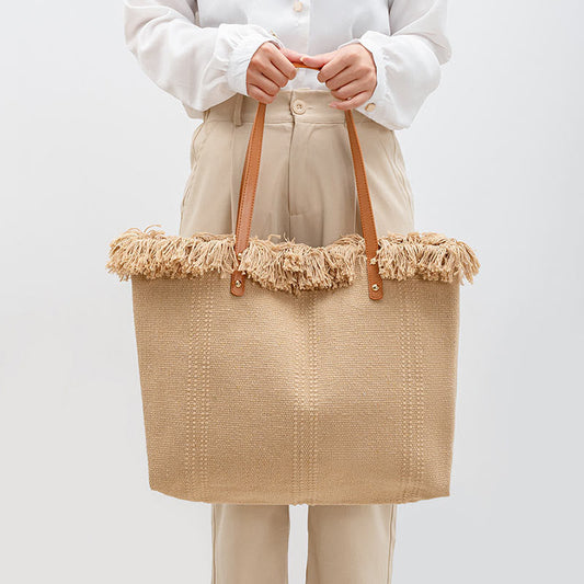 大容量 無地 タッセル キャンバス トート ショルダーバッグ