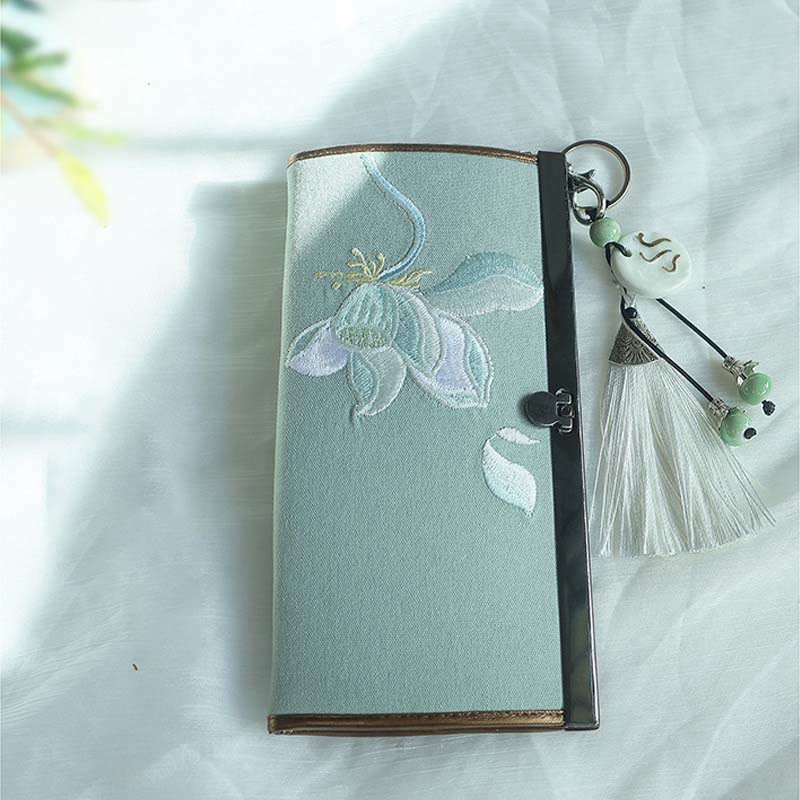 花、梅、桃の花、竹の両面刺繍、大容量のキャッシュホルダーウォレット、ショッピングバッグ