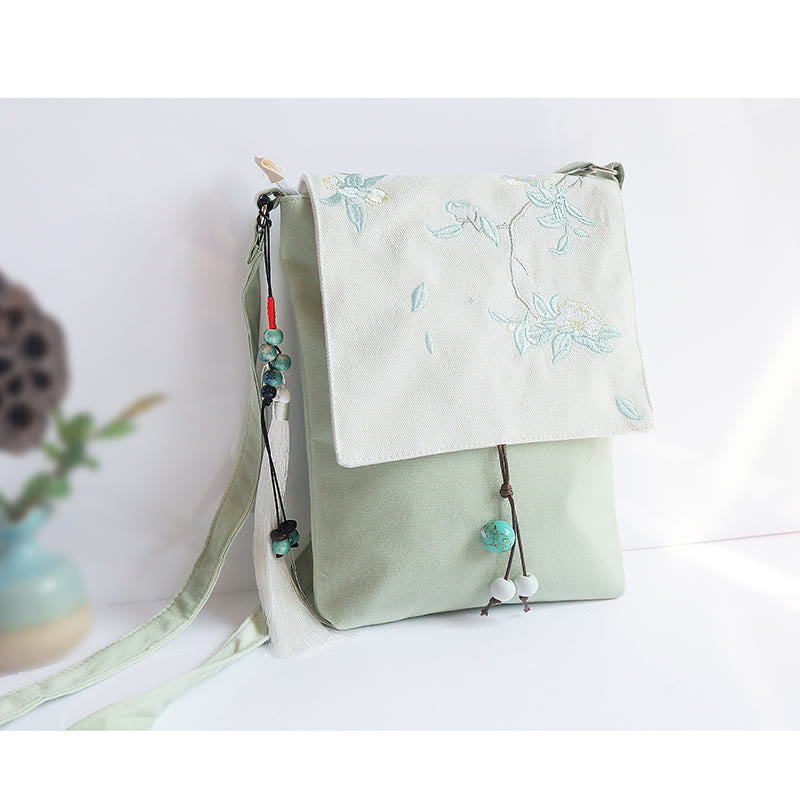 ハンドメイド刺繍梅花キャンバスクロスボディバッグショルダーバッグハンドバッグ
