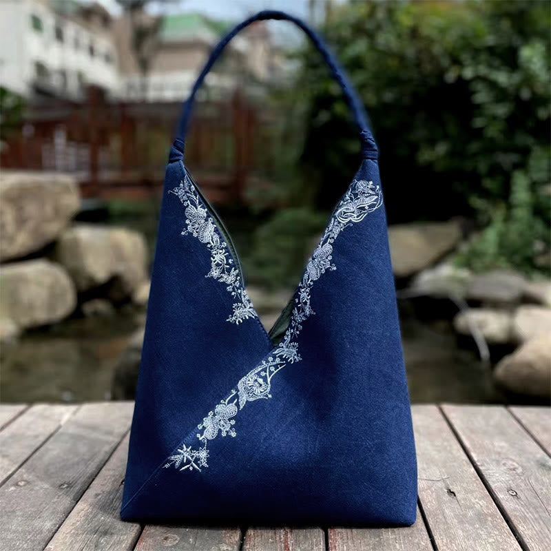 ハンドメイド刺繍模様キャンバスショルダーバッグトートバッグセット
