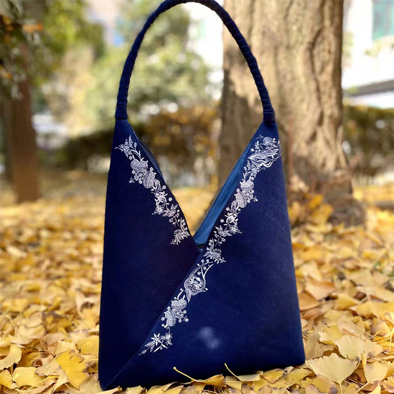ハンドメイド刺繍模様キャンバスショルダーバッグトートバッグセット