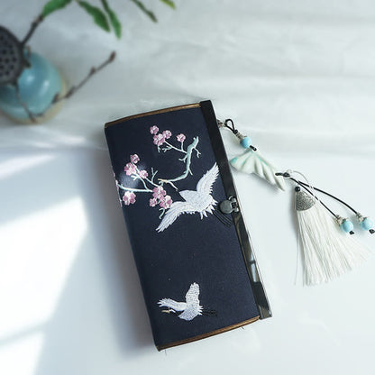 花、梅、桃の花、竹の両面刺繍、大容量のキャッシュホルダーウォレット、ショッピングバッグ