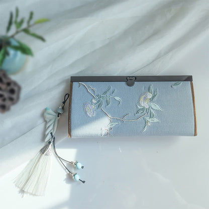 花、梅、桃の花、竹の両面刺繍、大容量のキャッシュホルダーウォレット、ショッピングバッグ