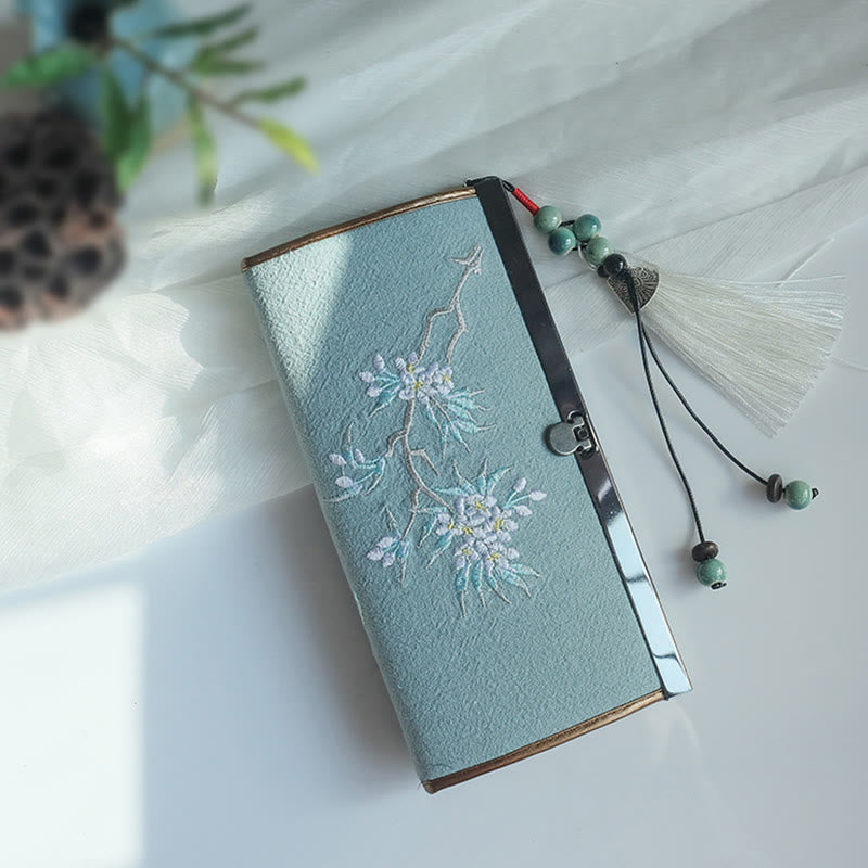 花、梅、桃の花、竹の両面刺繍、大容量のキャッシュホルダーウォレット、ショッピングバッグ