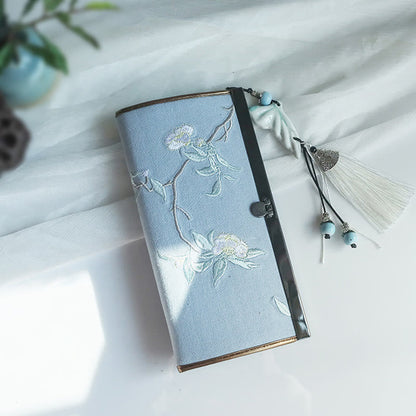 花、梅、桃の花、竹の両面刺繍、大容量のキャッシュホルダーウォレット、ショッピングバッグ