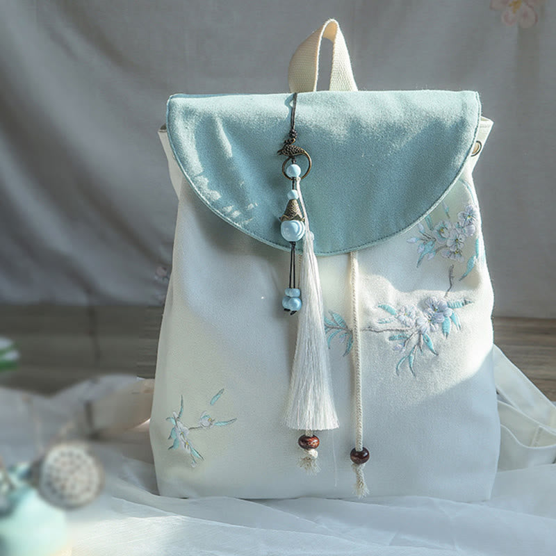 ハンドメイド刺繍入り大容量キャンバスバックパック