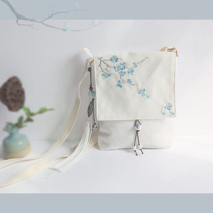 ハンドメイド刺繍梅花キャンバスクロスボディバッグショルダーバッグハンドバッグ