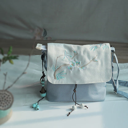 ハンドメイド刺繍梅花キャンバスクロスボディバッグショルダーバッグハンドバッグ