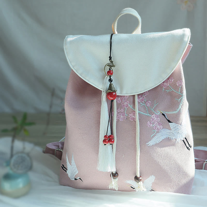 ハンドメイド刺繍入り大容量キャンバスバックパック