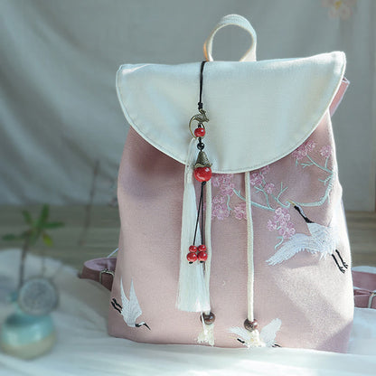 ハンドメイド刺繍入り大容量キャンバスバックパック