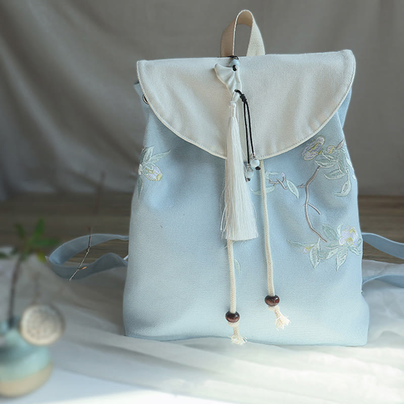 ハンドメイド刺繍入り大容量キャンバスバックパック