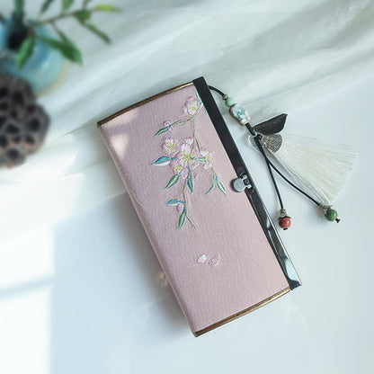 花、梅、桃の花、竹の両面刺繍、大容量のキャッシュホルダーウォレット、ショッピングバッグ