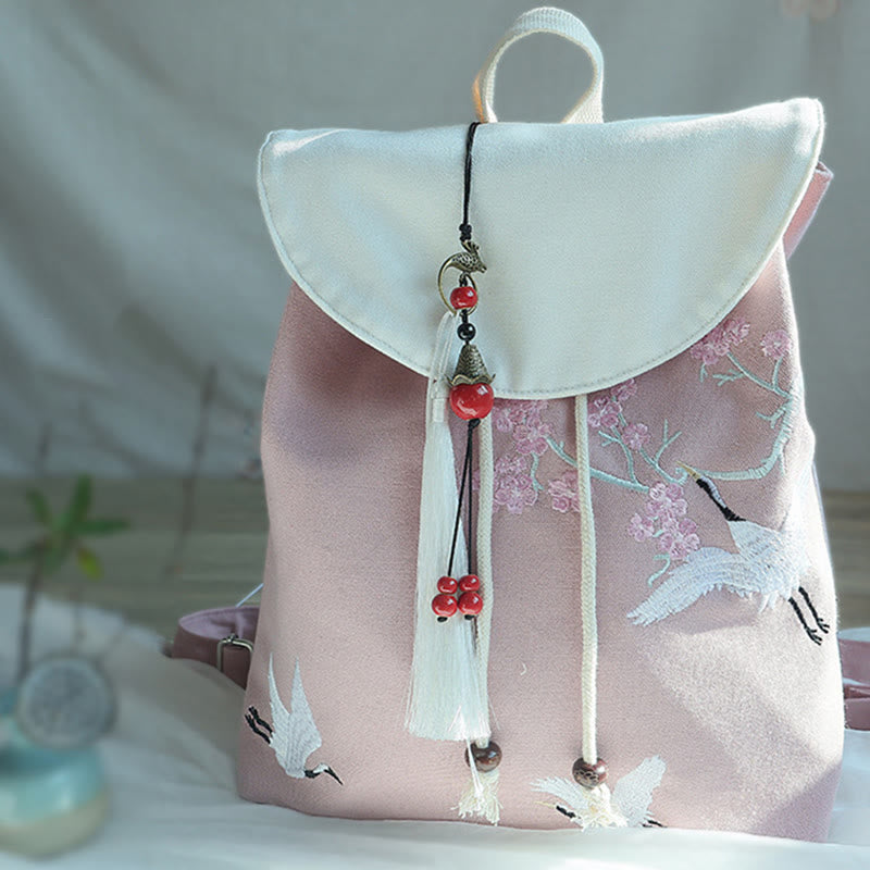 ハンドメイド刺繍入り大容量キャンバスバックパック