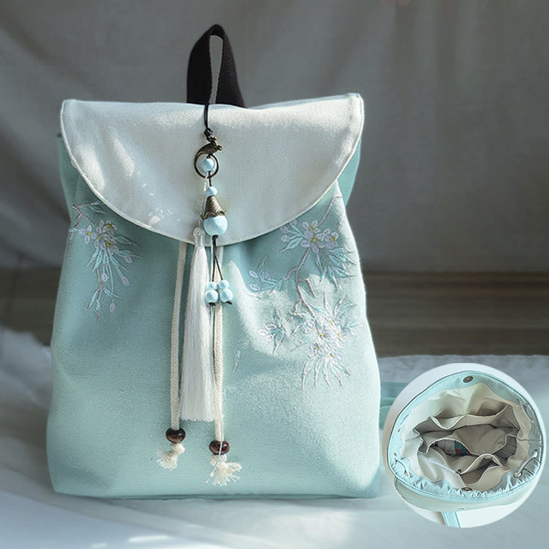 ハンドメイド刺繍入り大容量キャンバスバックパック