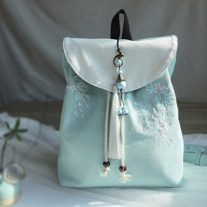 ハンドメイド刺繍入り大容量キャンバスバックパック