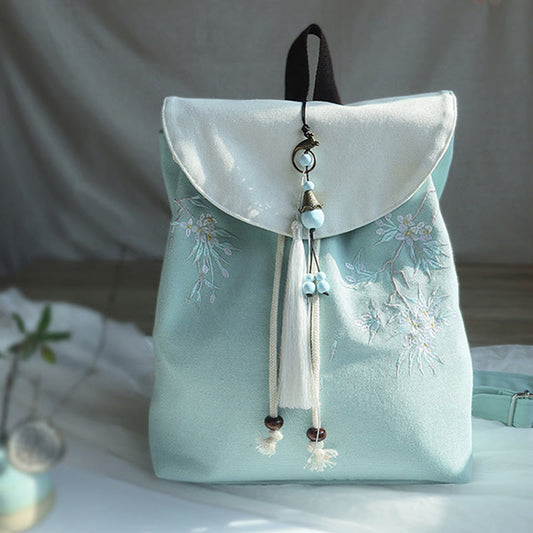 ハンドメイド刺繍入り大容量キャンバスバックパック