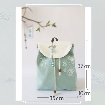 ハンドメイド刺繍入り大容量キャンバスバックパック