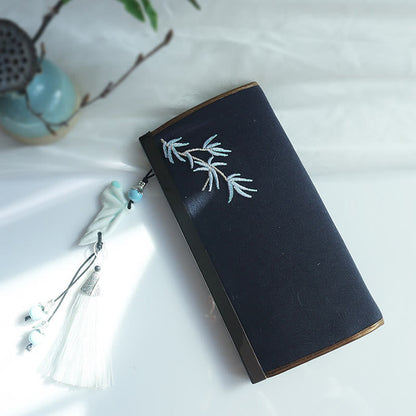 花、梅、桃の花、竹の両面刺繍、大容量のキャッシュホルダーウォレット、ショッピングバッグ